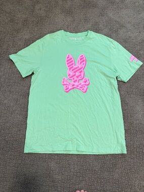 Psycho Bunny Mens Mint Green Tee with Pink Logo